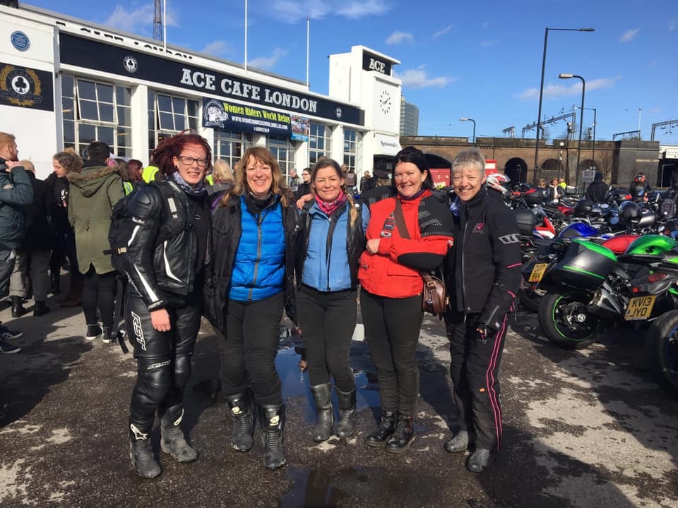 Lady motorcyclists at the Ace Cafe in London for the WRWR lunch event