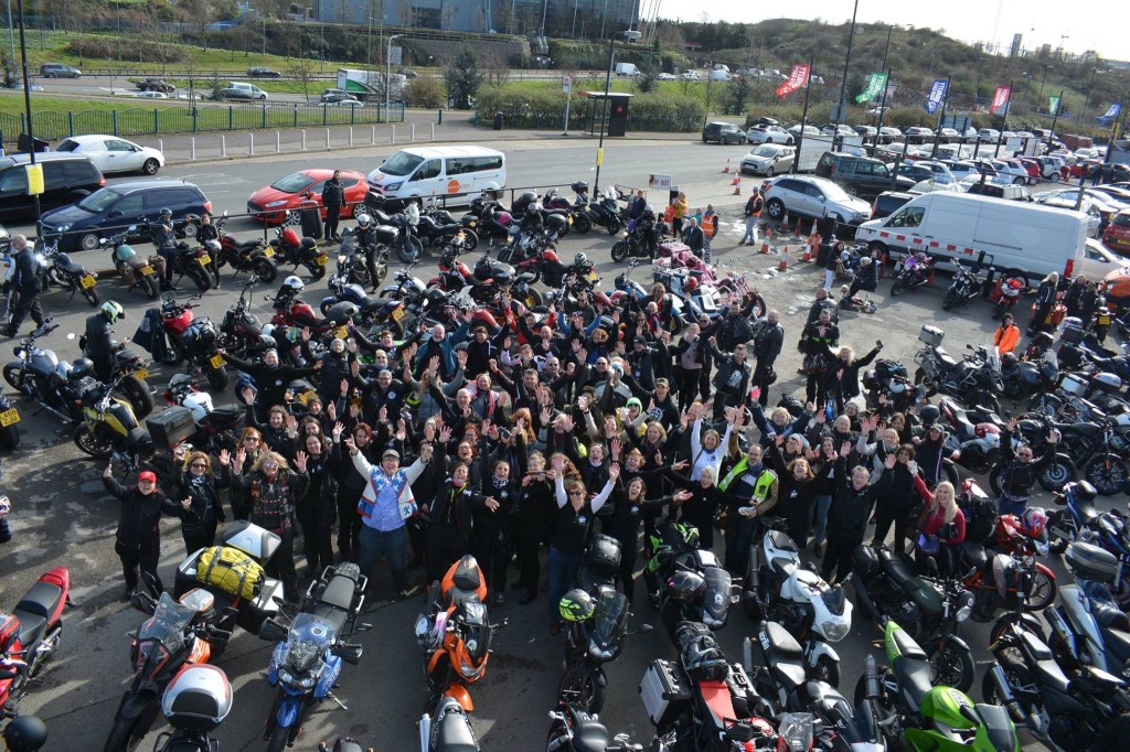 LAdy motorcyclists outside Ace Cafe for WRWR launch event