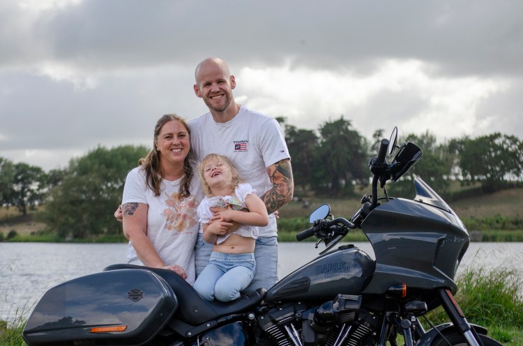 A family motorbike portrait photo. Taken by Te Awamutu, Waikato based photographer, Donna from Donna May photographer