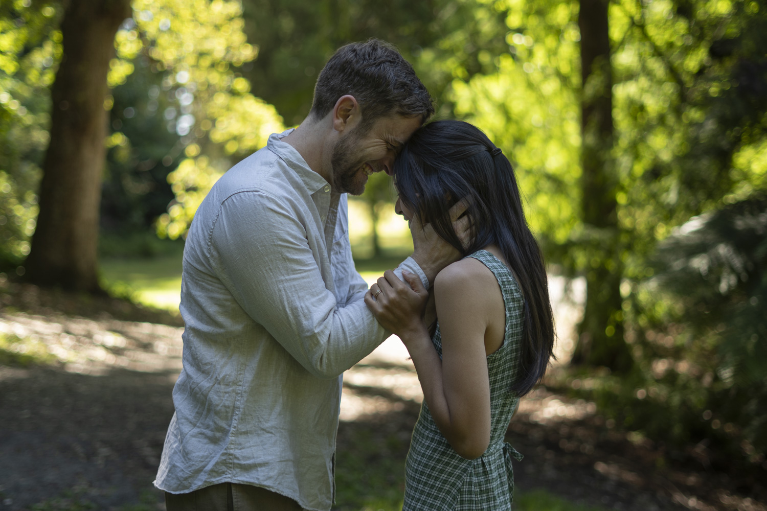 A portrait photo of a young couple sharing an intimate moment together. Taken by Te Awamutu, Waikato based photographer, Donna from Donna May Photography.